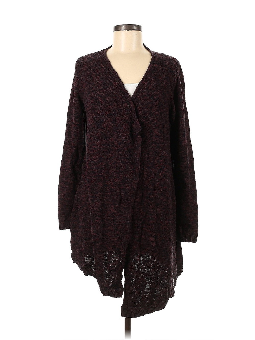 Wonderly Marled Plum Open-Front Wrap Cardigan